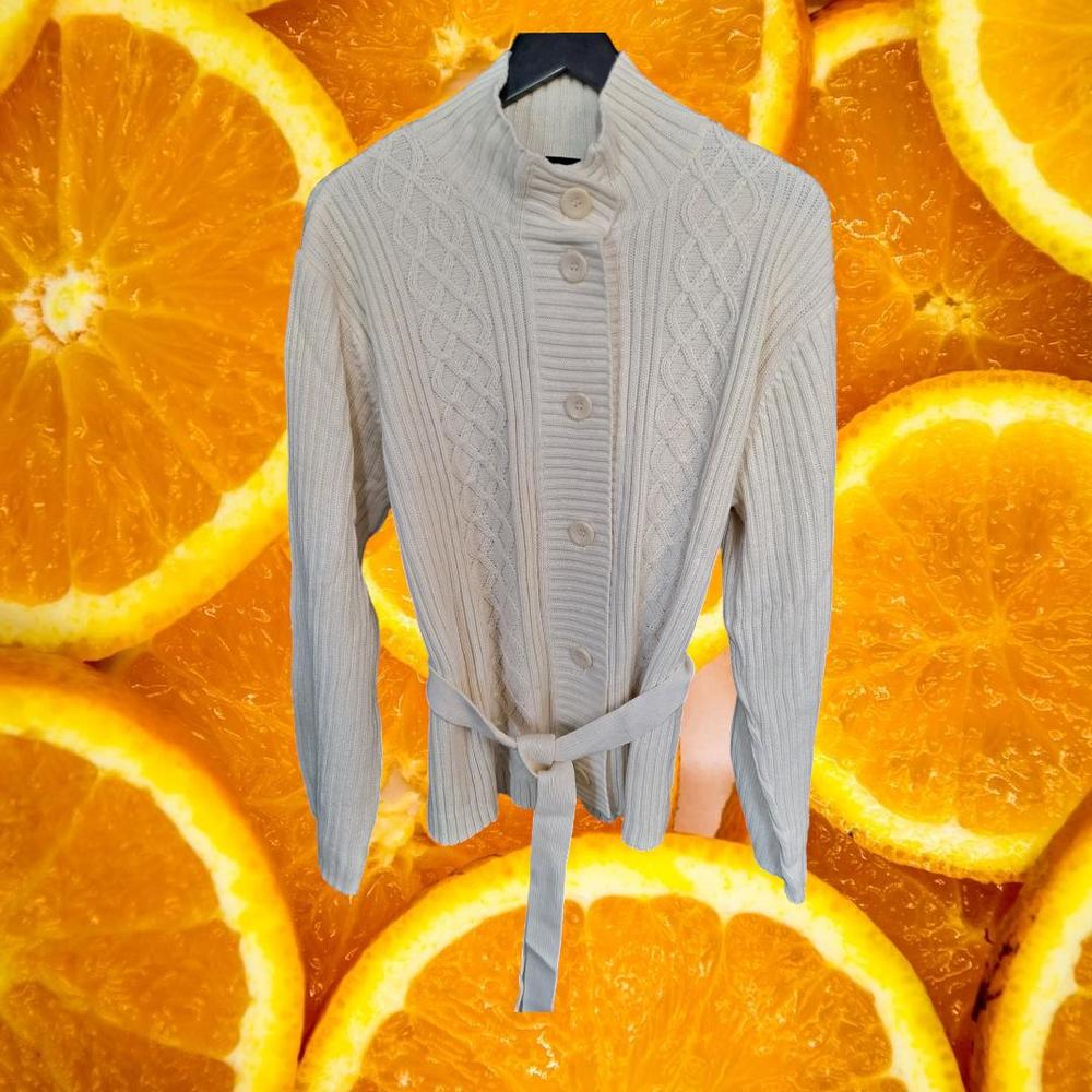 Norton McNaughton White‎ Cable Knit Button Up Belted Sweater Size XL